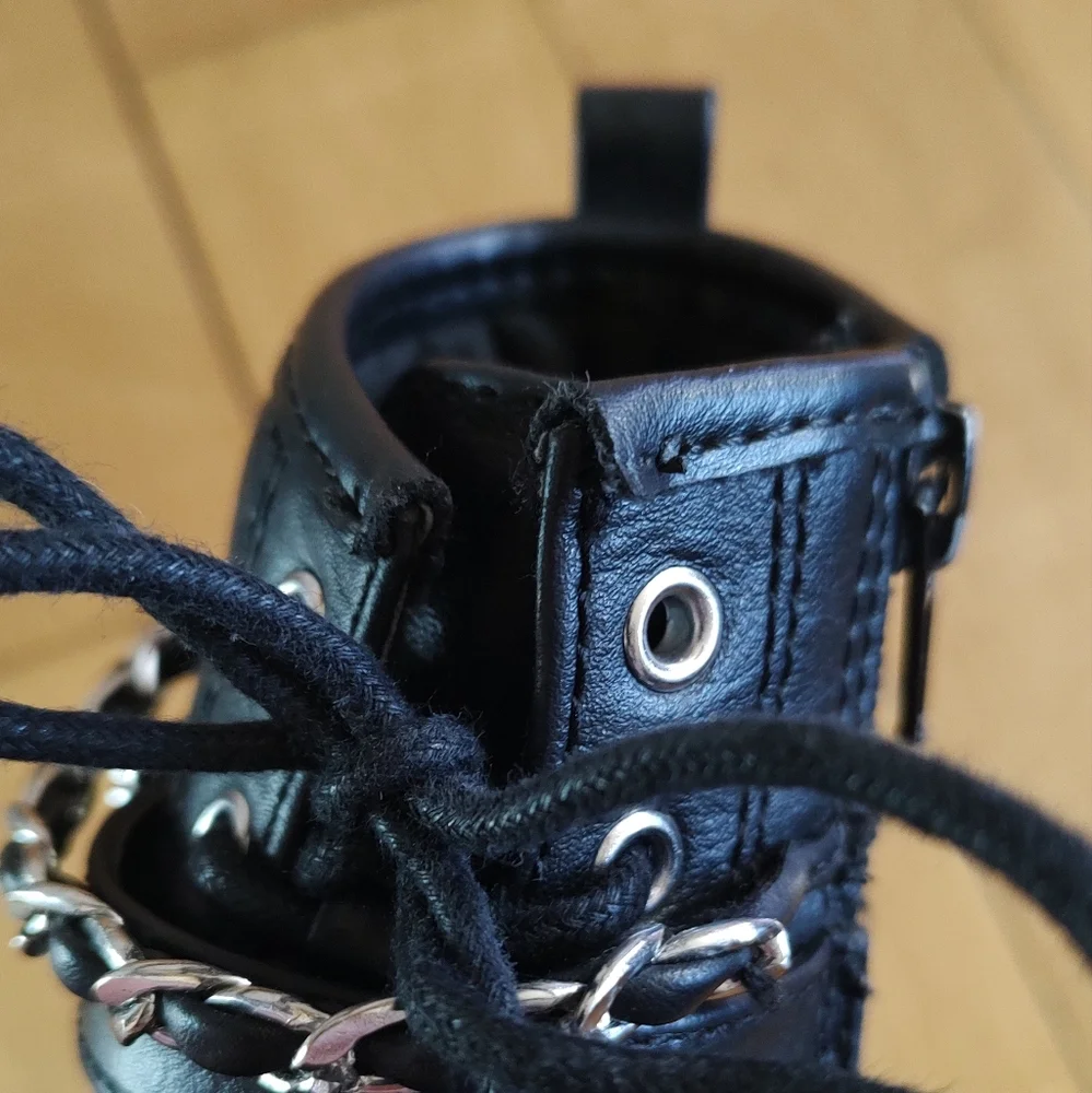 Wonder Nation Stylish Toddler Girls Black Combat Boots Chain Buckle Ankle Wrap